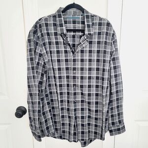 Perry Ellis Tartan Plaid Long Sleeve Button-Up Shirt Fall Gift Work Party Preppy